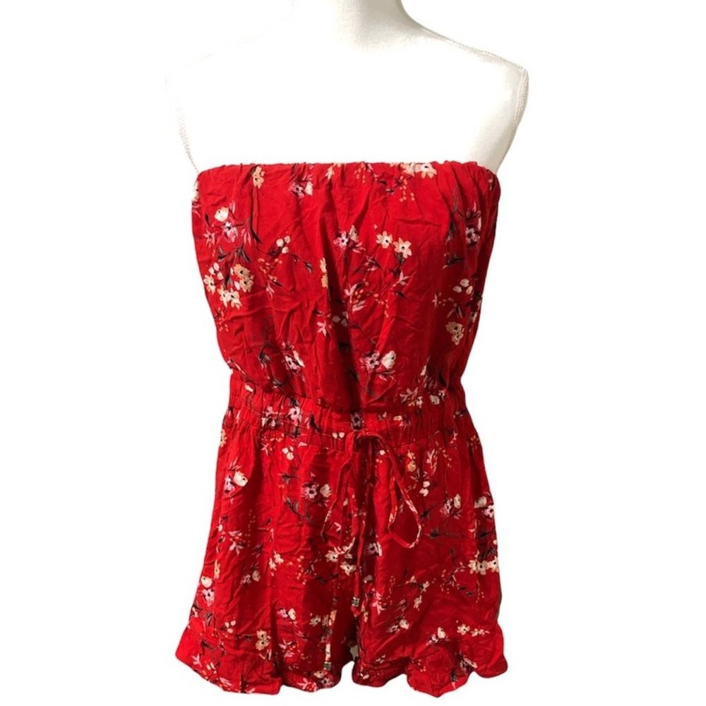 Summer red floral romper